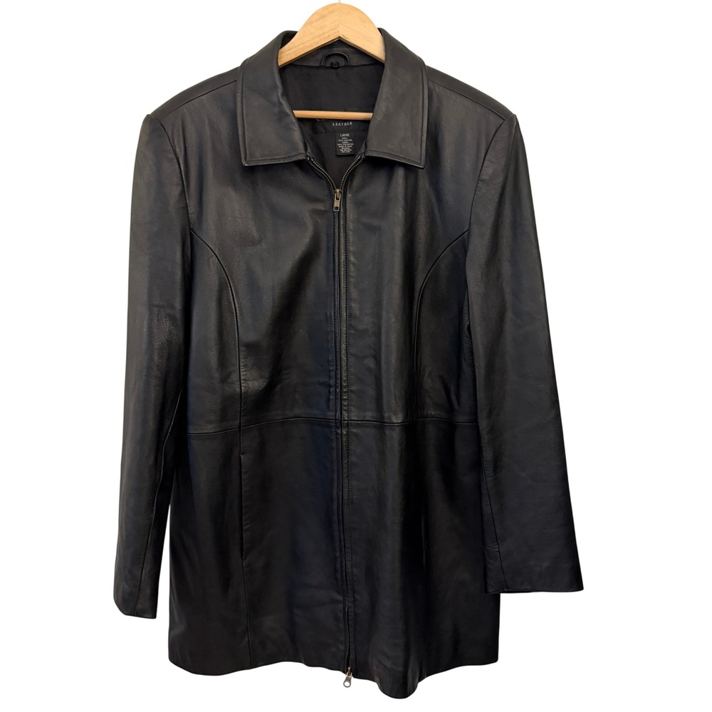 Centigrade Leather Jacket Womens Large Black Excellent Zip Up Car Coat 90s Style